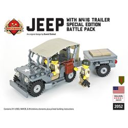 BRICKMANIA 2052 non  XE JEEP VÀ M416 bộ đồ chơi xếp lắp ráp ghép mô hình Military Army JEEP WITH M416 TRAILER Quân Sự Bộ Đội 211 khối