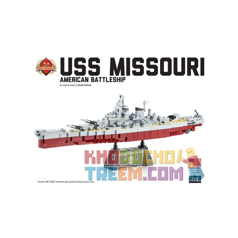 BRICKMANIA 711 non  USS MISSOURI. bộ đồ chơi xếp lắp ráp ghép mô hình Military Army Quân Sự Bộ Đội 445 khối