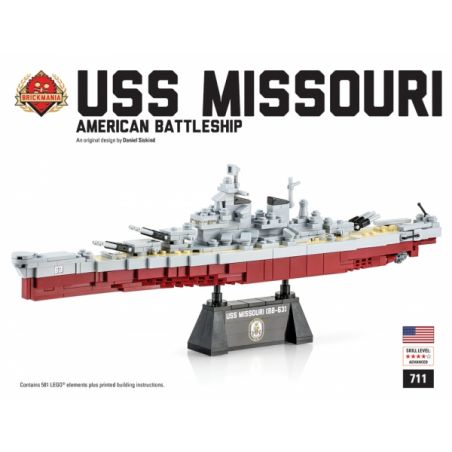 BRICKMANIA 711 non  USS MISSOURI. bộ đồ chơi xếp lắp ráp ghép mô hình Military Army Quân Sự Bộ Đội 445 khối