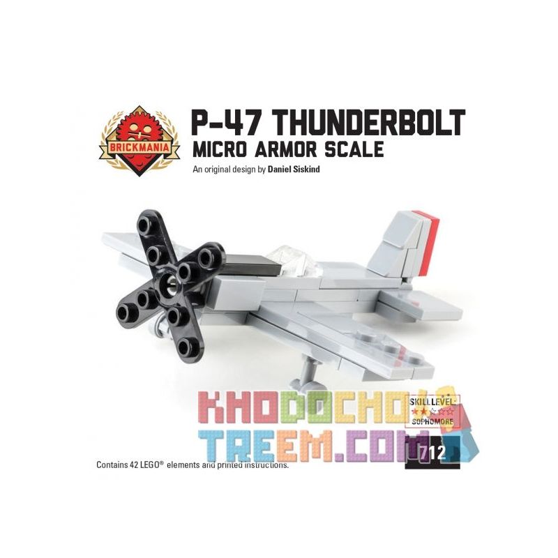 BRICKMANIA 712 non  MÁY BAY CHIẾN ĐẤU P-47 THUNDER bộ đồ chơi xếp lắp ráp ghép mô hình Military Army MINI-KIT P-47 THUNDERBOLT AMERICAN FIGHTER-BOMBER Quân Sự Bộ Đội 42 khối