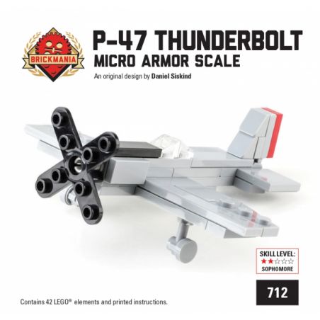 BRICKMANIA 712 non  MÁY BAY CHIẾN ĐẤU P-47 THUNDER bộ đồ chơi xếp lắp ráp ghép mô hình Military Army MINI-KIT P-47 THUNDERBOLT AMERICAN FIGHTER-BOMBER Quân Sự Bộ Đội 42 khối