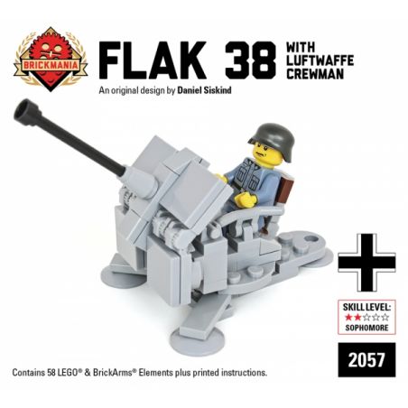 BRICKMANIA 2057 non  PHÁO PHÒNG KHÔNG KIỂU 38 VÀ BINH LÍNH QUÂN ĐỨC bộ đồ chơi xếp lắp ráp ghép mô hình Military Army FLAK 38 WITH LUFTWAFFE CREWMAN Quân Sự Bộ Đội 58 khối