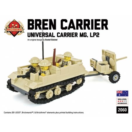 BRICKMANIA 2060 non  XE ĐA DỤNG LP2 VÀ SÚNG CHỐNG TĂNG POUNDER bộ đồ chơi xếp lắp ráp ghép mô hình Military Army BREN CARRIER LP2 WITH POUNDER ANTI-TANK GUN Quân Sự Bộ Đội 301 khối