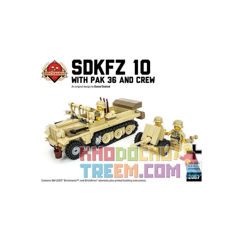BRICKMANIA 2061 non  XE NỬA BÁNH XÍCH SDKFZ 10 VÀ SÚNG CHỐNG TĂNG PAK36 LÍNH (PHIÊN BẢN DAK) bộ đồ chơi xếp lắp ráp ghép mô hình Military Army SDKFZ 10 WITH PAK 36 AND CREW (DAK EDITION) Quân Sự Bộ Đội 364 khối