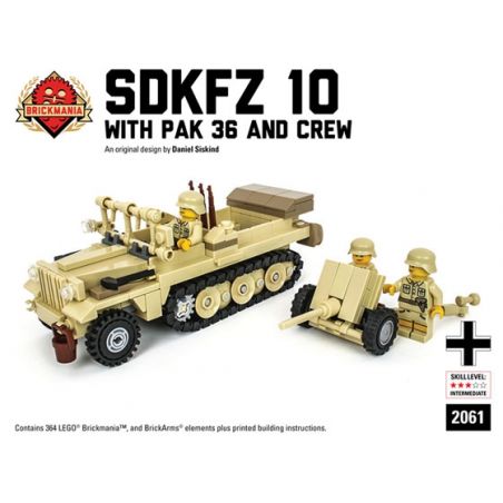 BRICKMANIA 2061 non  XE NỬA BÁNH XÍCH SDKFZ 10 VÀ SÚNG CHỐNG TĂNG PAK36 LÍNH (PHIÊN BẢN DAK) bộ đồ chơi xếp lắp ráp ghép mô hình Military Army SDKFZ 10 WITH PAK 36 AND CREW (DAK EDITION) Quân Sự Bộ Đội 364 khối