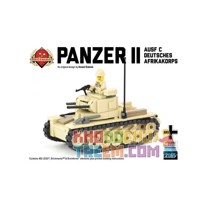 BRICKMANIA 2065 non  XE TĂNG II KIỂU C-XE HẠNG NHẸ CỦA QUÂN ĐỘI ĐỨC PHI bộ đồ chơi xếp lắp ráp ghép mô hình Military Army PANZER II AUSF C - DEUTSCHES AFRIKAKORPS LIGHT TANK Quân Sự Bộ Đội 407 khối