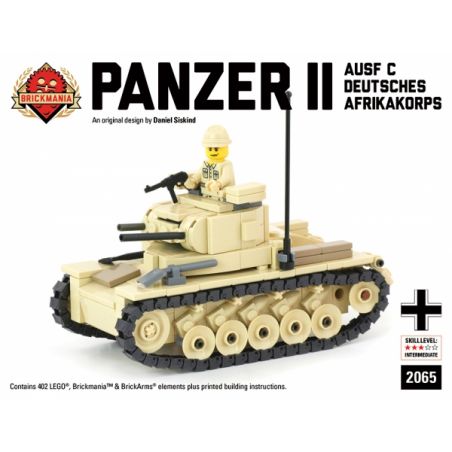 BRICKMANIA 2065 non  XE TĂNG II KIỂU C-XE HẠNG NHẸ CỦA QUÂN ĐỘI ĐỨC PHI bộ đồ chơi xếp lắp ráp ghép mô hình Military Army PANZER II AUSF C - DEUTSCHES AFRIKAKORPS LIGHT TANK Quân Sự Bộ Đội 407 khối