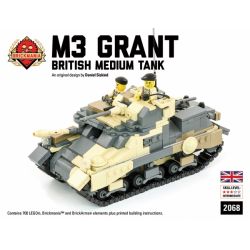 BRICKMANIA 2068 non  XE TĂNG HẠNG TRUNG M3 GRANT bộ đồ chơi xếp lắp ráp ghép mô hình Military Army M3 GRANT MEDIUM TANK Quân Sự Bộ Đội 700 khối