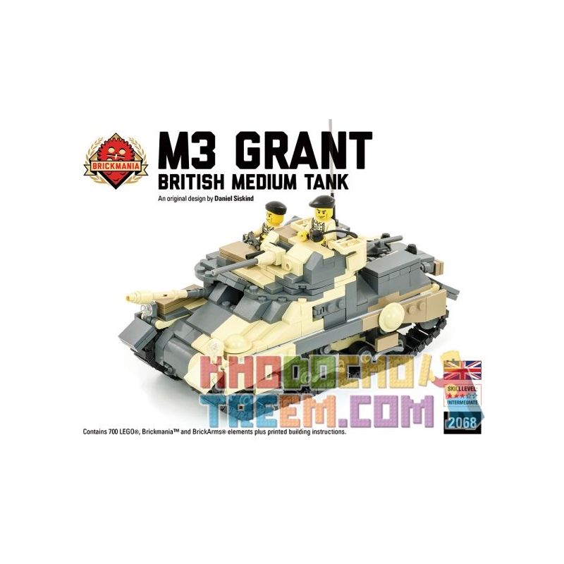 BRICKMANIA 2068 non  XE TĂNG HẠNG TRUNG M3 GRANT bộ đồ chơi xếp lắp ráp ghép mô hình Military Army M3 GRANT MEDIUM TANK Quân Sự Bộ Đội 700 khối