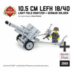 BRICKMANIA 2069 non  LỰU PHÁO TRƯỜNG ÁNH SÁNG 10 5CM LEFH 18 40 bộ đồ chơi xếp lắp ráp ghép mô hình Military Army 10.5CM LEFH 18/40 LIGHT FIELD HOWITZER Quân Sự Bộ Đội 81 khối
