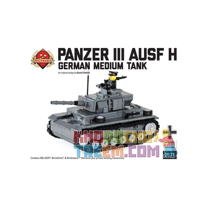 BRICKMANIA 2071 non  XE TĂNG HẠNG III H-XE TRUNG CỦA ĐỨC bộ đồ chơi xếp lắp ráp ghép mô hình Military Army PANZER III AUSF H - GERMAN MEDIUM TANK Quân Sự Bộ Đội 426 khối