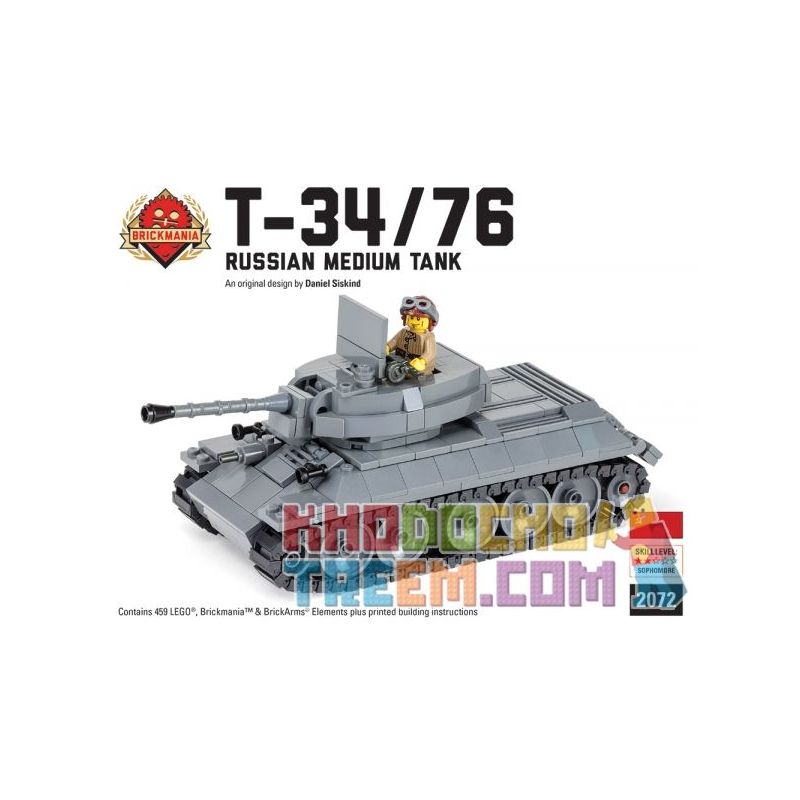 BRICKMANIA 2072 non  XE TĂNG HẠNG TRUNG T-34 76 CỦA LIÊN XÔ bộ đồ chơi xếp lắp ráp ghép mô hình Military Army T-34/76 SOVIET MEDIUM TANK Quân Sự Bộ Đội 459 khối
