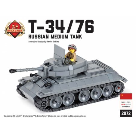 BRICKMANIA 2072 non  XE TĂNG HẠNG TRUNG T-34 76 CỦA LIÊN XÔ bộ đồ chơi xếp lắp ráp ghép mô hình Military Army T-34/76 SOVIET MEDIUM TANK Quân Sự Bộ Đội 459 khối