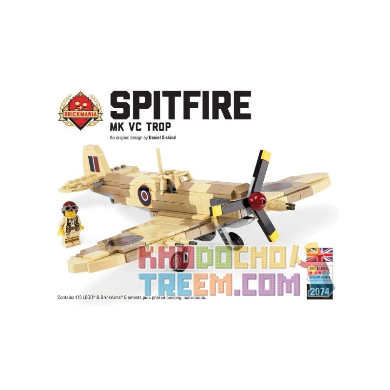 BRICKMANIA 2074 non  BỘ SPITFIRE VC TROP-PREMIUM BLACK BOX EDITION bộ đồ chơi xếp lắp ráp ghép mô hình Military Army SPITFIRE MK VC TROP - PREMIUM "BLACK BOX" BUILDING KIT Quân Sự Bộ Đội 327 khối