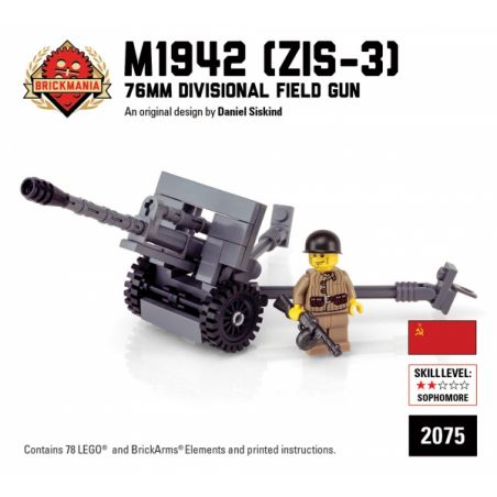 BRICKMANIA 2075 non  SÚNG TRƯỜNG M1942 ZIS-3 76MM bộ đồ chơi xếp lắp ráp ghép mô hình Military Army M1942 ZIS-3 76MM FIELD GUN Quân Sự Bộ Đội 78 khối