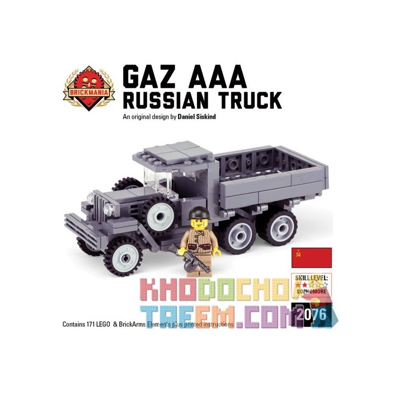 BRICKMANIA 2076 non  XE TẢI GAZ AAA NGA bộ đồ chơi xếp lắp ráp ghép mô hình Military Army GAZ AAA RUSSIAN TRUCK Quân Sự Bộ Đội 171 khối