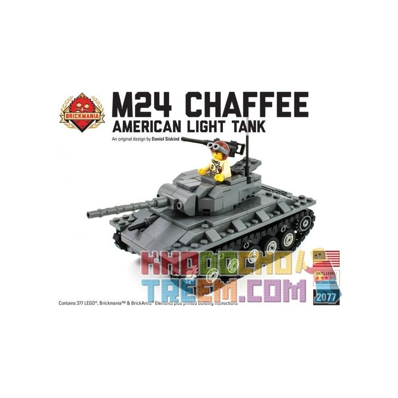 BRICKMANIA 2077 non  TĂNG HẠNG NHẸ M24 XIAFEI bộ đồ chơi xếp lắp ráp ghép mô hình Military Army M24 CHAFFEE LIGHT TANK Quân Sự Bộ Đội 377 khối