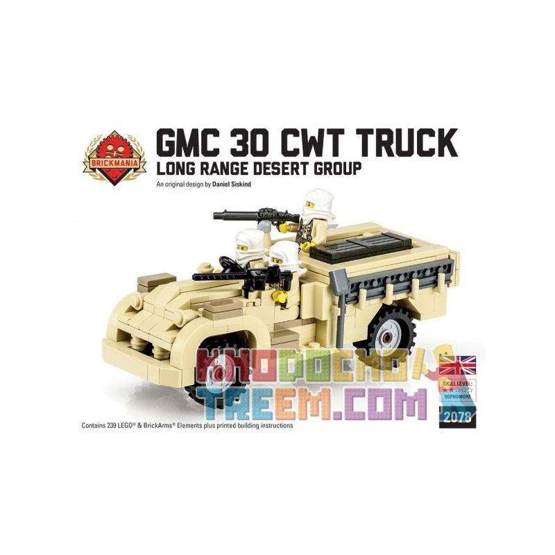 BRICKMANIA 2078 non  XE TẢI LỰC LƯỢNG SA MẠC TẦM XA CỦA ANH GMC 30 CWT bộ đồ chơi xếp lắp ráp ghép mô hình Military Army LONG RANGE DESERT GROUP TRUCK GMC 30 CWT Quân Sự Bộ Đội 239 khối