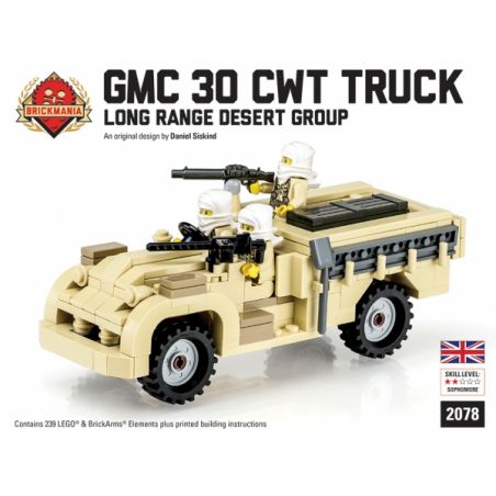 BRICKMANIA 2078 non  XE TẢI LỰC LƯỢNG SA MẠC TẦM XA CỦA ANH GMC 30 CWT bộ đồ chơi xếp lắp ráp ghép mô hình Military Army LONG RANGE DESERT GROUP TRUCK GMC 30 CWT Quân Sự Bộ Đội 239 khối