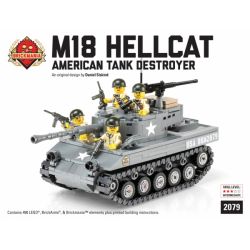 BRICKMANIA 2079 non  BỘ PHIÊN BẢN HỘP ĐEN CAO CẤP M18 HELLCAT-KẺ HỦY DIỆT MỸ bộ đồ chơi xếp lắp ráp ghép mô hình Military Army M18 HELLCAT - AMERICAN TANK DESTROYER PREMIUM BLACK BOX KIT Quân Sự Bộ Đội 490 khối
