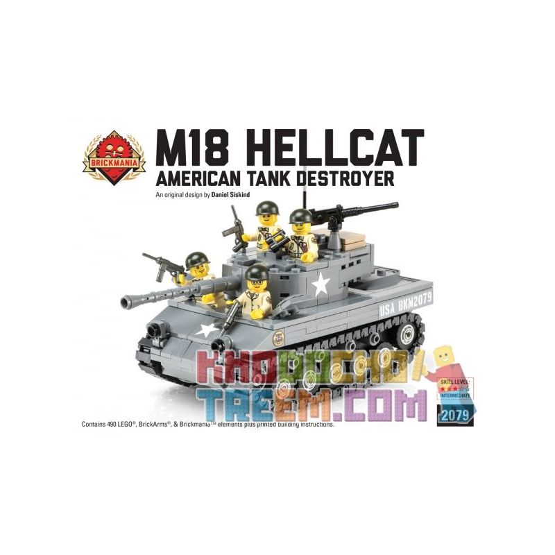 BRICKMANIA 2079 non  BỘ PHIÊN BẢN HỘP ĐEN CAO CẤP M18 HELLCAT-KẺ HỦY DIỆT MỸ bộ đồ chơi xếp lắp ráp ghép mô hình Military Army M18 HELLCAT - AMERICAN TANK DESTROYER PREMIUM BLACK BOX KIT Quân Sự Bộ Đội 490 khối