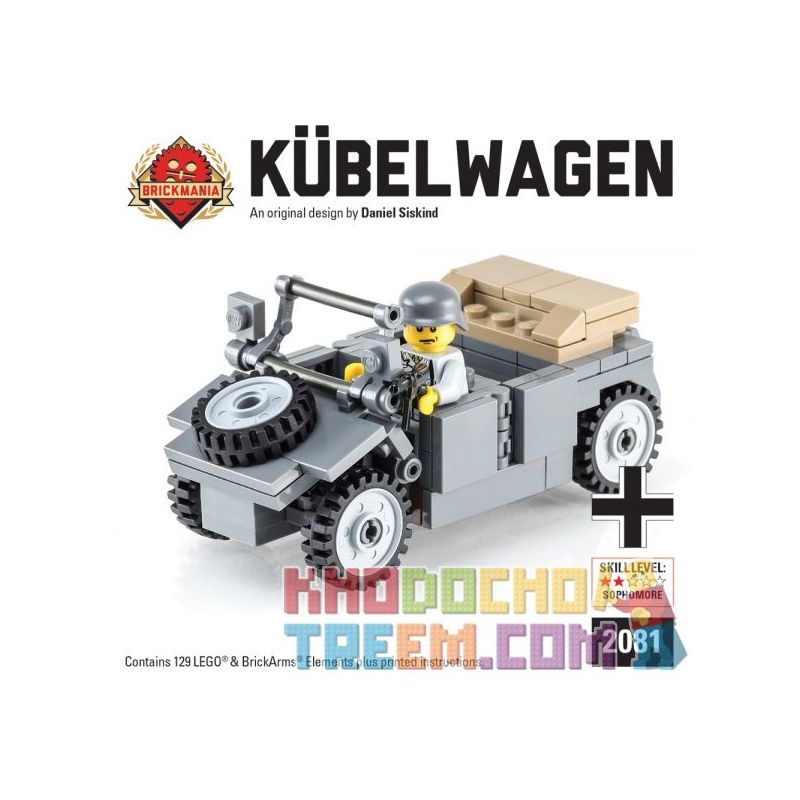 BRICKMANIA 2081 non  XE THÙNG KIỂU 82 (XÁM ĐẬM) -XE ĐA DỤNG VÀ MINIFIGURE CỦA ĐỨC bộ đồ chơi xếp lắp ráp ghép mô hình Military Army KÜBELWAGEN (DARK GRAY) - GERMAN UTILITY VEHICLE WITH MINIFIG Quân Sự Bộ Đội 129 khối