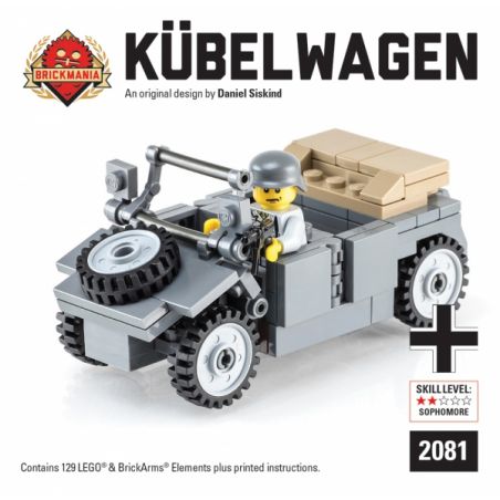 BRICKMANIA 2081 non  XE THÙNG KIỂU 82 (XÁM ĐẬM) -XE ĐA DỤNG VÀ MINIFIGURE CỦA ĐỨC bộ đồ chơi xếp lắp ráp ghép mô hình Military Army KÜBELWAGEN (DARK GRAY) - GERMAN UTILITY VEHICLE WITH MINIFIG Quân Sự Bộ Đội 129 khối