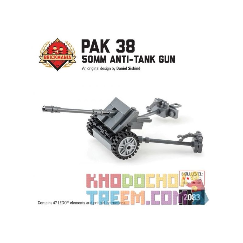 BRICKMANIA 2083 non  SÚNG CHỐNG TĂNG PAK 38 5CM bộ đồ chơi xếp lắp ráp ghép mô hình Military Army PAK 38 5CM ANTI-TANK GUN Quân Sự Bộ Đội 47 khối