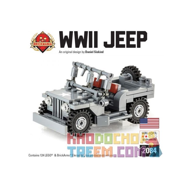 BRICKMANIA 2084 non  XE JEEP THỜI THẾ CHIẾN II bộ đồ chơi xếp lắp ráp ghép mô hình Military Army WWII JEEP Quân Sự Bộ Đội 124 khối