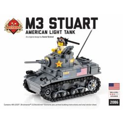 BRICKMANIA 2086 non  TĂNG HẠNG NHẸ M3 STUART bộ đồ chơi xếp lắp ráp ghép mô hình Military Army M3 STUART LIGHT TANK Quân Sự Bộ Đội 445 khối