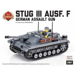 BRICKMANIA 2087 non  SÚNG TẤN CÔNG LOẠI F bộ đồ chơi xếp lắp ráp ghép mô hình Military Army STUG III AUSF Quân Sự Bộ Đội 542 khối