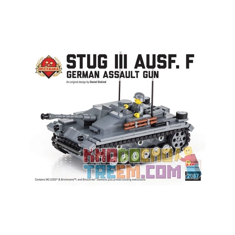 BRICKMANIA 2087 non  SÚNG TẤN CÔNG LOẠI F bộ đồ chơi xếp lắp ráp ghép mô hình Military Army STUG III AUSF Quân Sự Bộ Đội 542 khối