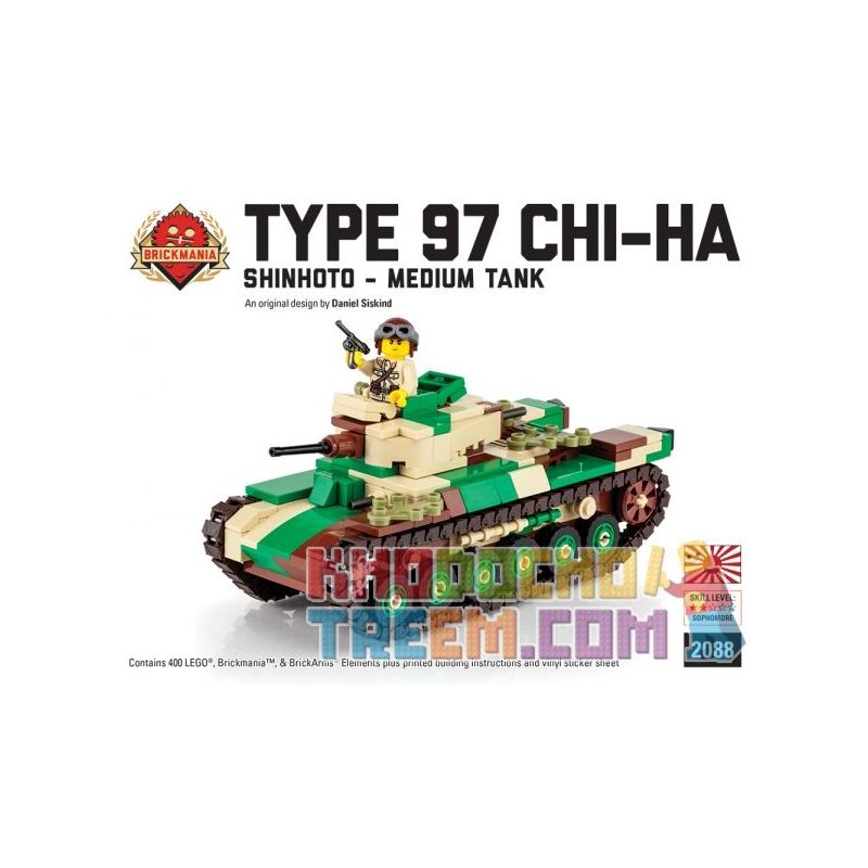 BRICKMANIA 2088 non  TĂNG HẠNG TRUNG TYPE 97 CHI-HA-TĂNG NHẬT BẢN bộ đồ chơi xếp lắp ráp ghép mô hình Military Army TYPE 97 SHINHOTO CHI-HA JAPANESE MEDIUM TANK Quân Sự Bộ Đội 400 khối