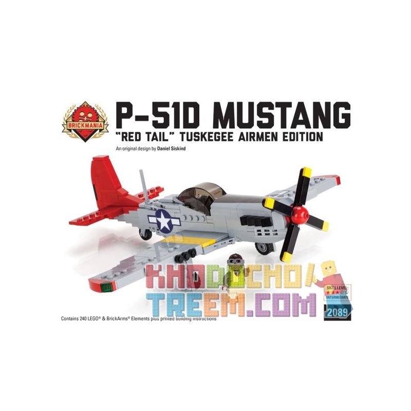 BRICKMANIA 2089 non  MÁY BAY CHIẾN ĐẤU P-51D MUSTANG- "ĐUÔI ĐỎ" TUSKEGEE AIRMEN EDITION bộ đồ chơi xếp lắp ráp ghép mô hình Military Army P-51D MUSTANG – “RED TAIL” TUSKEGEE AIRMEN EDITION Quân Sự Bộ Đội 333 khối