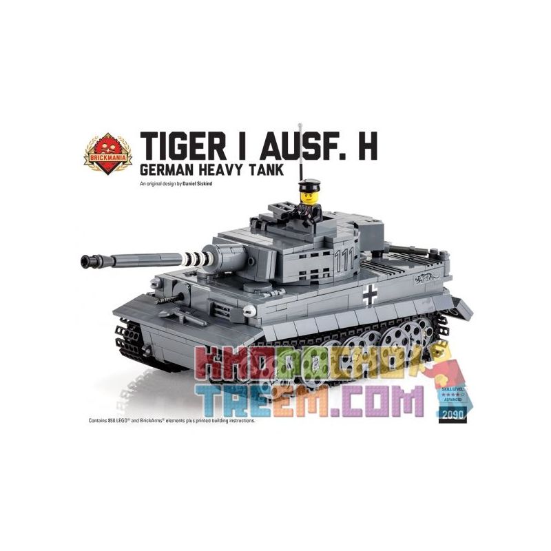 BRICKMANIA 2090 non  XE TĂNG TIGER LOẠI H bộ đồ chơi xếp lắp ráp ghép mô hình Military Army TIGER AUSF H – GERMAN HEAVY TANK Quân Sự Bộ Đội 858 khối