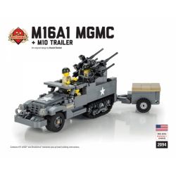 BRICKMANIA 2094 non  TRAILER M16A1 MGMC + M10 bộ đồ chơi xếp lắp ráp ghép mô hình Military Army M16A1 MGMC + M10 TRAILER Quân Sự Bộ Đội 477 khối