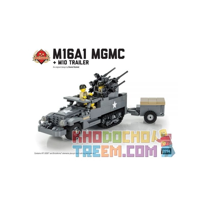 BRICKMANIA 2094 non  TRAILER M16A1 MGMC + M10 bộ đồ chơi xếp lắp ráp ghép mô hình Military Army M16A1 MGMC + M10 TRAILER Quân Sự Bộ Đội 477 khối