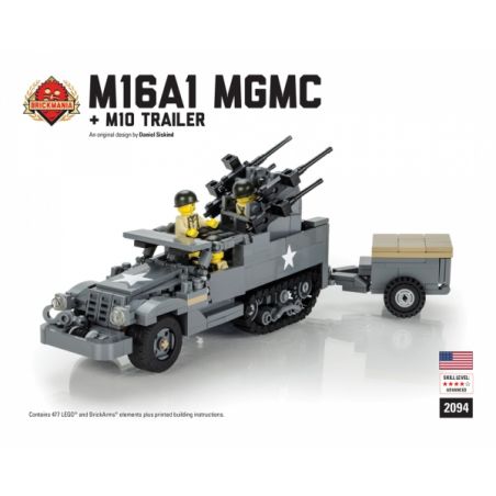 BRICKMANIA 2094 non  TRAILER M16A1 MGMC + M10 bộ đồ chơi xếp lắp ráp ghép mô hình Military Army M16A1 MGMC + M10 TRAILER Quân Sự Bộ Đội 477 khối