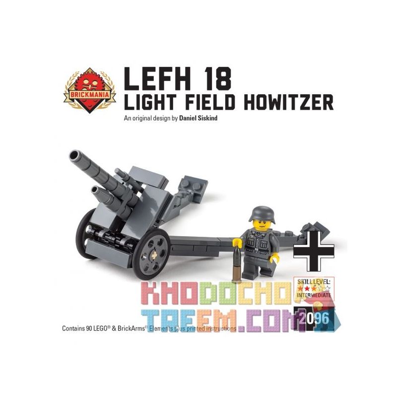 BRICKMANIA 2096 non  LỰU PHÁO TRƯỜNG ÁNH SÁNG LEFH 18 bộ đồ chơi xếp lắp ráp ghép mô hình Military Army LEFH 18 LIGHT FIELD HOWITZER Quân Sự Bộ Đội 90 khối