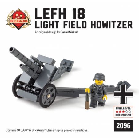 BRICKMANIA 2096 non  LỰU PHÁO TRƯỜNG ÁNH SÁNG LEFH 18 bộ đồ chơi xếp lắp ráp ghép mô hình Military Army LEFH 18 LIGHT FIELD HOWITZER Quân Sự Bộ Đội 90 khối