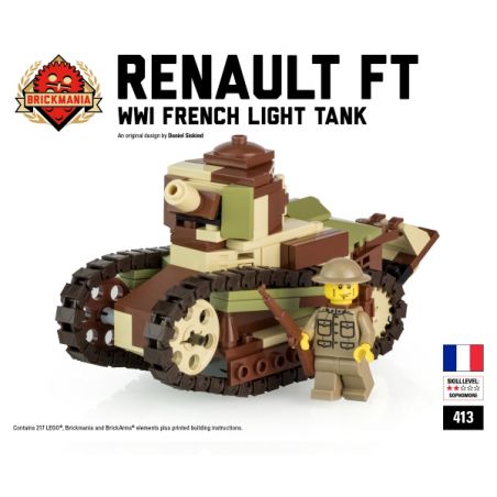 BRICKMANIA 413 non  XE TĂNG HẠNG NHẸ RENAULT FT-17-PHÁP bộ đồ chơi xếp lắp ráp ghép mô hình Military Army RENAULT FT - FRENCH LIGHT TANK Quân Sự Bộ Đội 217 khối