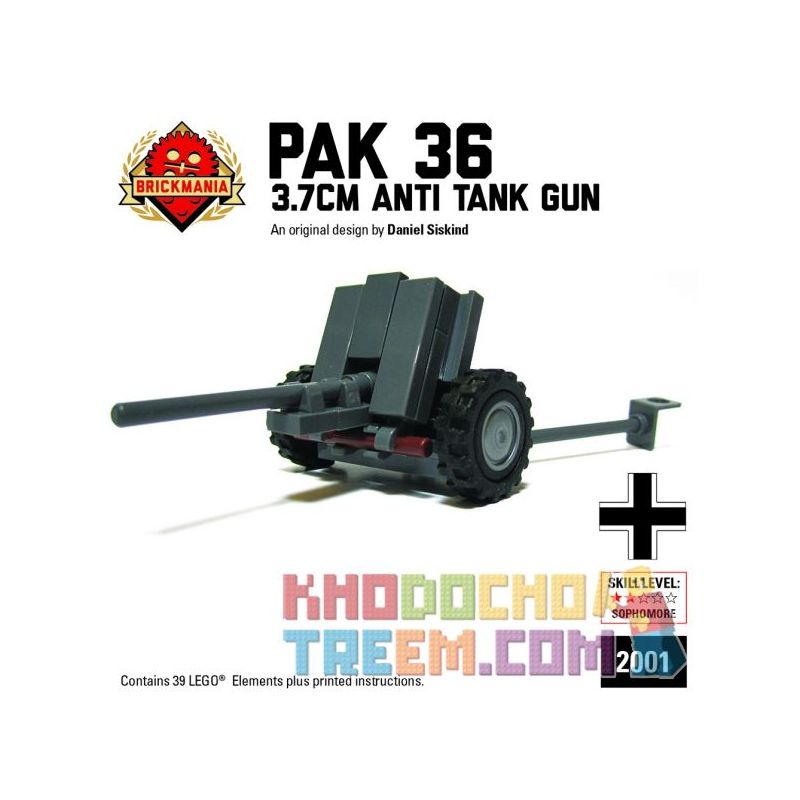 BRICKMANIA 2001 non  SÚNG CHỐNG TĂNG PAK 36 7CM bộ đồ chơi xếp lắp ráp ghép mô hình Military Army PAK 36 3.7CM ANTI-TANK GUN Quân Sự Bộ Đội 39 khối