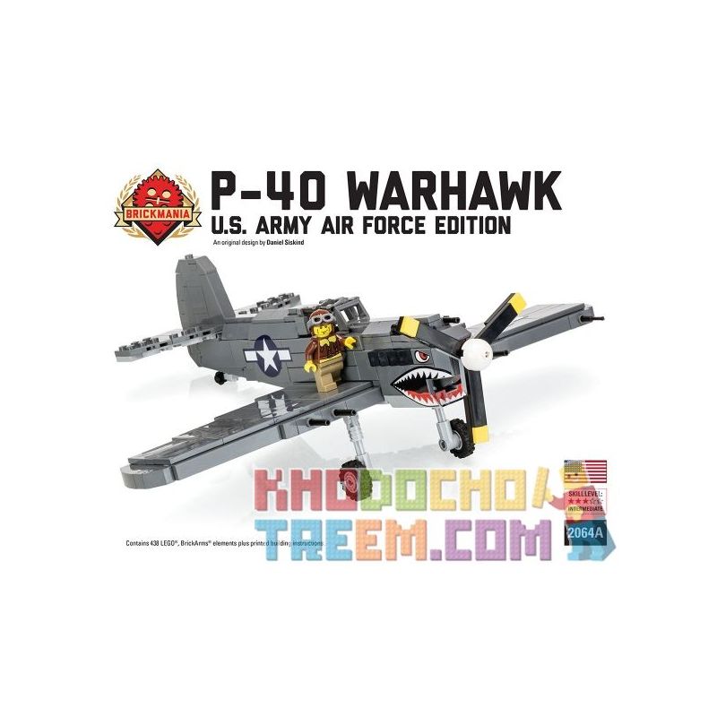 BRICKMANIA 2064A non  MÁY BAY CHIẾN ĐẤU P-40 WARHAWK-PHIÊN BẢN KHÔNG QUÂN HOA KỲ bộ đồ chơi xếp lắp ráp ghép mô hình Military Army P-40 WARHAWK US ARMY AIR FORCE EDITION Quân Sự Bộ Đội 438 khối