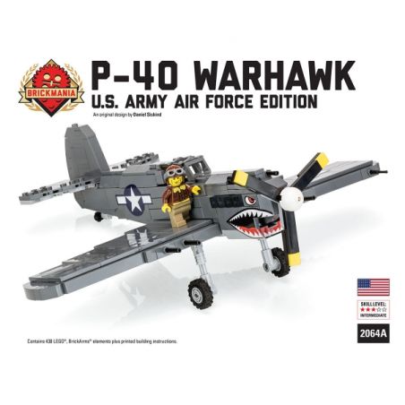 BRICKMANIA 2064A non  MÁY BAY CHIẾN ĐẤU P-40 WARHAWK-PHIÊN BẢN KHÔNG QUÂN HOA KỲ bộ đồ chơi xếp lắp ráp ghép mô hình Military Army P-40 WARHAWK US ARMY AIR FORCE EDITION Quân Sự Bộ Đội 438 khối