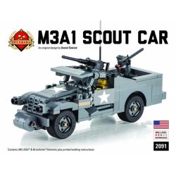 BRICKMANIA 2091 non  XE TRINH SÁT M3A1 bộ đồ chơi xếp lắp ráp ghép mô hình Military Army M3A1 SCOUT CAR Quân Sự Bộ Đội 240 khối