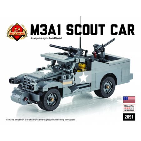 BRICKMANIA 2091 non  XE TRINH SÁT M3A1 bộ đồ chơi xếp lắp ráp ghép mô hình Military Army M3A1 SCOUT CAR Quân Sự Bộ Đội 240 khối