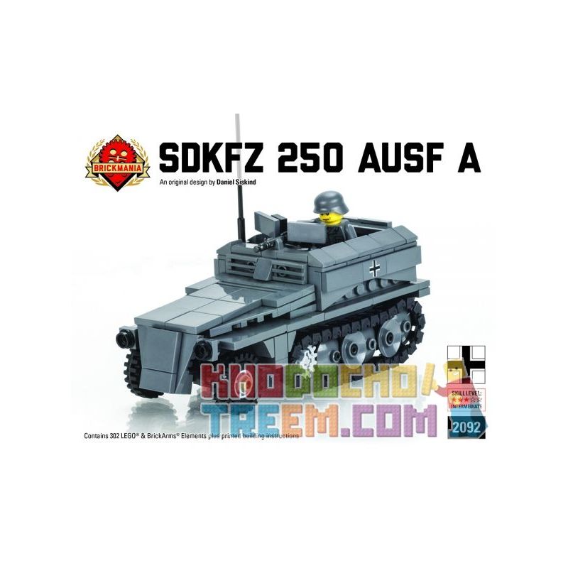 BRICKMANIA 2092 non  XE NỬA BÁNH XÍCH SDKFZ 250 LOẠI VÀ QUÂN ĐỘI ĐỨC QUỐC XÃ bộ đồ chơi xếp lắp ráp ghép mô hình Military Army SDKFZ 250 AUSF WITH HEER SOLDIER Quân Sự Bộ Đội 302 khối