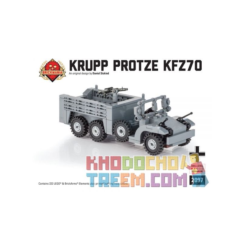 BRICKMANIA 2097 non  KRUPP PROTZE (KFZ 70) bộ đồ chơi xếp lắp ráp ghép mô hình Military Army Quân Sự Bộ Đội 222 khối