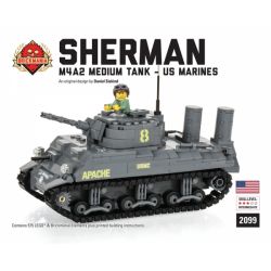 BRICKMANIA 2099 non  XE TĂNG M4A2 SHERMAN (USMC) bộ đồ chơi xếp lắp ráp ghép mô hình Military Army Quân Sự Bộ Đội 575 khối
