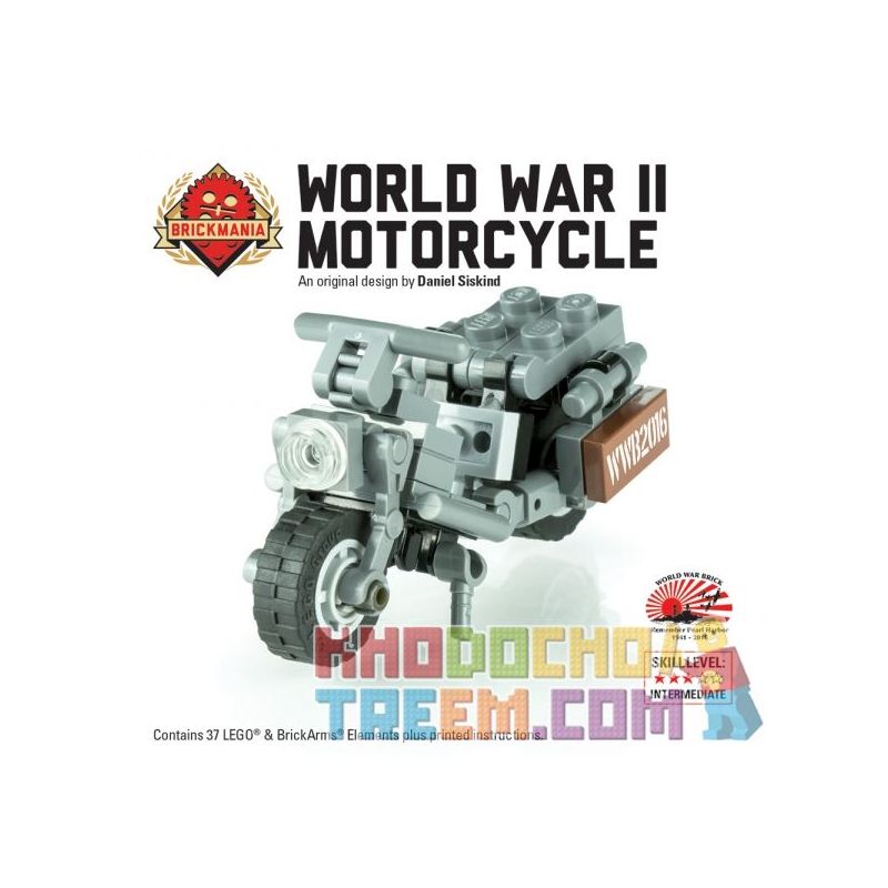 BRICKMANIA 2100 non  XE MÁY WLA THỜI THẾ CHIẾN II bộ đồ chơi xếp lắp ráp ghép mô hình Military Army WWII WLA MOTORCYCLE Quân Sự Bộ Đội 37 khối